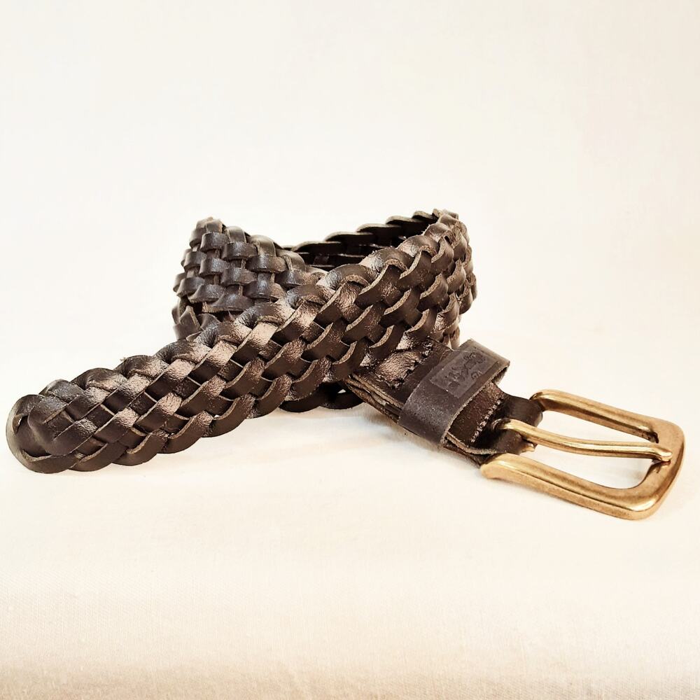 💎Levi's Boys Dark Brown Leather Braided Belt Size Small Made In Guatemala